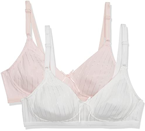 Fruit of The Loom Women's Lightly Lined Wire-Free Bra, Style-96248a Molded, White/Bittersweet Pink, 34B (Pack of 2)