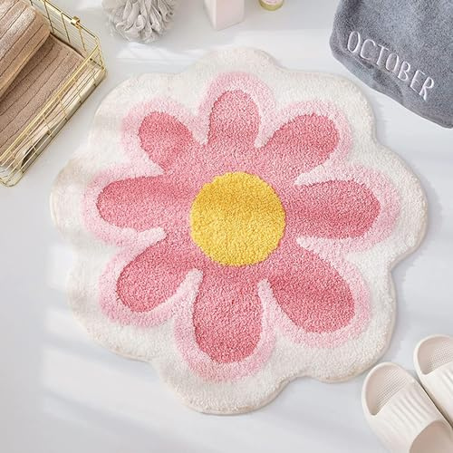 Matta vardagsrum, blommor matta mjuk halkfri badmatta med hög hygroskopicitet badmatta duschmatta matta matta för badrum kök vardagsrum toalett 60 x 65 cm (rosa)