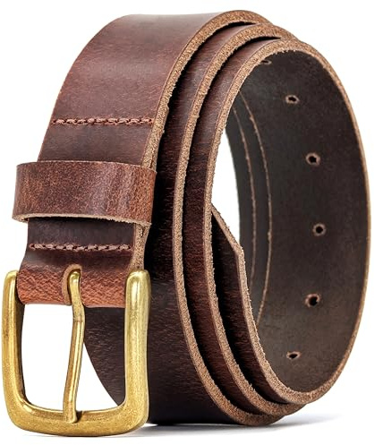 Ashford Ridge 35mm Full Grain Leather Belt for Men – Handmade Casual & Formal Belt with Brass Buckle – Made in England - Antique Brown Medium