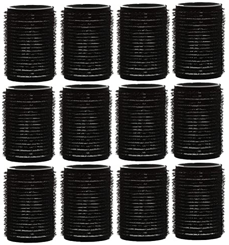 AKH® Hair Rollers | Pack of 12 | Black Large Hair Rollers 30mm | For Short And Long Hair Salon Hairdressing, Hair Styling, Waves and Curles | Self Grip Holding Rollers For Men Women Kids |Curling Tool