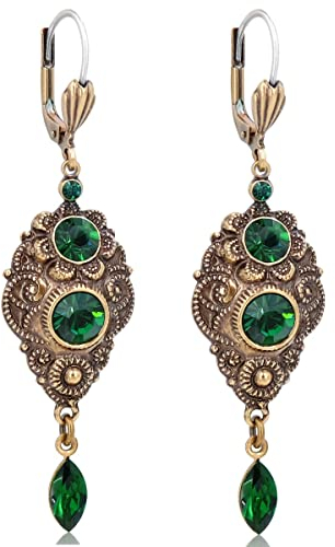 NOBEL SCHMUCK Jugendstil Ohrringe Gold Grün Emerald Ohrhänger Kristalle