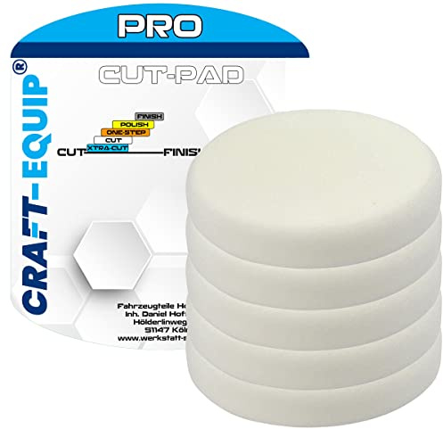 5er Sparpack Craft-Equip PRO RO Polierschwamm Polierpad mit Klettverschluss Made IN EU (5er Sparpack 150mm RO Polierschwamm Cut Weiss)