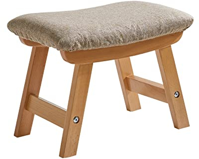 Aibiju Wooden Footstool, Foot Stool Ottoman Pouffe Padded Chair Stool with Removable Cover 4 Beech Legs Suitable for Bedroom, Living Room and Kitchen, (Natural leg + Beige cushion), YDEU-1358