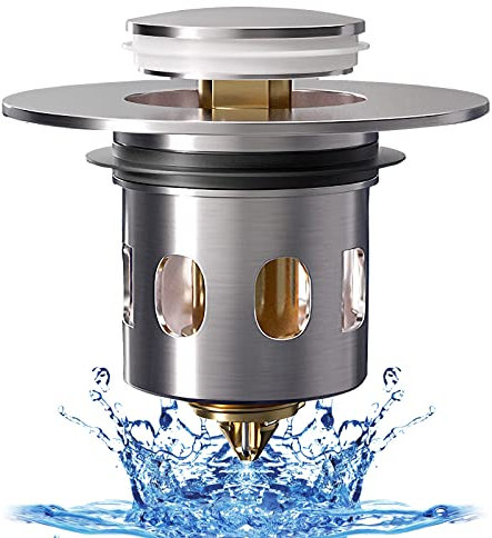 Tappo Lavandino Bagno, Tappo Bidet Universale Pop up，Tappo di Scarico in Metallo per Vasca da Bagno, Cucina, Lavabo (Apertura Foro di Scarico 33.5-41.5 mm) - Nichel Spazzolato