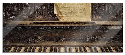 Pixxprint Glasbild Panorama, Wandbild aus Echtglas, Klavier mit Notenblatt, 100x40 cm, inkl. Aufhängung und Abstandshalter