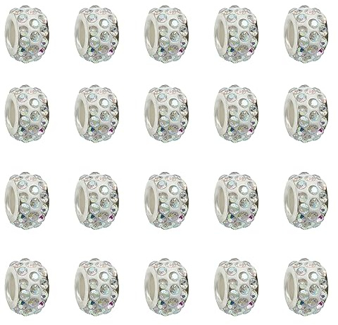 Hitefu 100 Stück europäische Strassperlen mit großem Loch, 12 mm Diamant-Haarperlen, Kristall-Charm-Perlen mit großem Loch, Strass-Abstandshalter für Schmuckherstellung, DIY Handwerk (AB-Farbe)