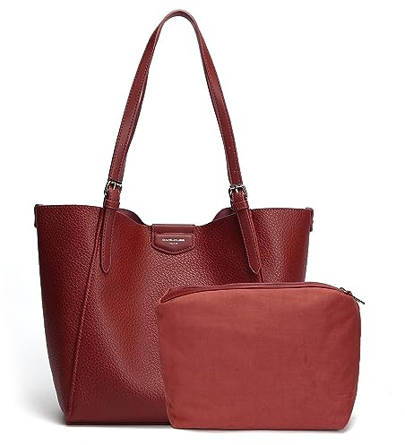 David Jones - Handtasche für Damen – Einkaufstasche aus weichem Kunstleder – Tasche für Schule und Arbeit – Einkaufstasche, große Größe, A4, lange Henkel, 2-teilig, mit Federmäppchen, rot, one size,