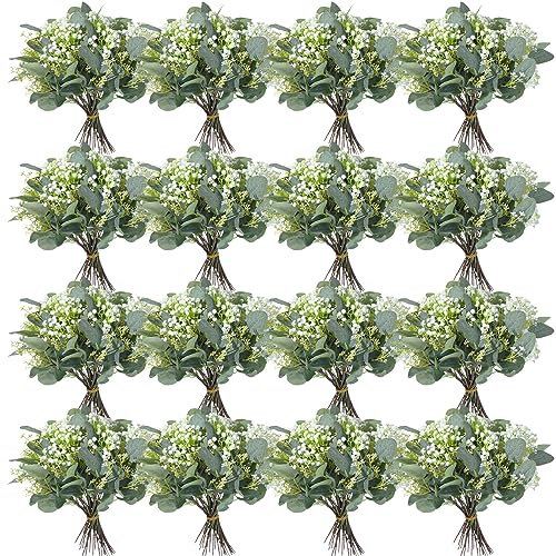 Hotop 100 Stück gemischte Eukalyptusblätter, künstliche Silber-Dollar-Grünstiele für Blumenstrauß, künstliche Pflanzenzweige für Hochzeit, Brautsträuße, Vase, Blumenarrangement, Heimdekoration
