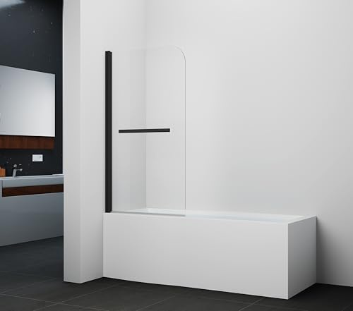 Marwell Badewannenfaltwand Black Vital 1 mit Glaselement 80 x 140cm aus 6 mm Sicherheitsglas mit mattschwarze Aluminiumprofil