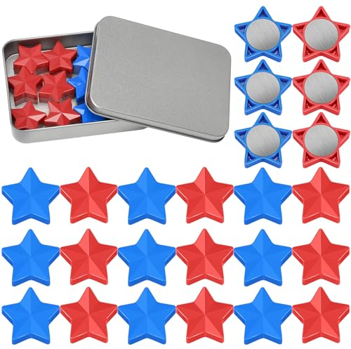 Wukong 24 Stück Magnete für Whiteboard, Blau+Rot Sterne Kühlschrankmagnete, Stark Magnete für Magnettafel, Schule, Seminare, Fridge, Schließfächer und Foto Ø 30 mm, 8mm Dicke