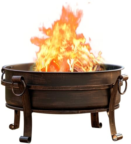 OutVue 76,7 cm Feuerstelle mit Grill & Deckel, Holzfeuerstelle für draußen mit Feuerschürhaken, wasserdichte Abdeckung & Holzrost, BBQ & Outdoor-Feuerstelle & runder Tisch, 3-in-1 für Terrasse,