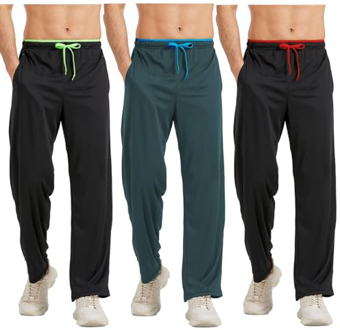 DWUGD’L Men's 3-Pack Lightweight Loose Fit Joggers with Pockets, Breathable Mesh Athletic Sweatpants for Training, Gym & Casual (Set 1: L)