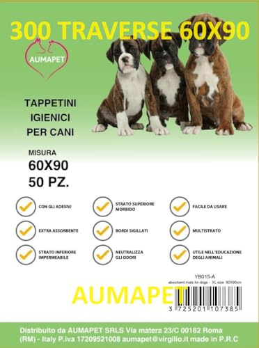300 TAPPETINI ASSORBENTI PER CANI 60X90 TRAVERSE CANE TAPPETINI IGIENICI OFFERTA AUMAPET