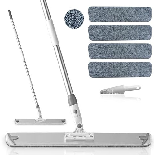 Flat Microfiber Mop for Floor Cleaning, 23.6 Inch Extra-Wide Aluminum Base Mop with Adjustable Handle, 360° Swivel Dry & Wet Mop with 4 Washable Reusable Pads – LJGG