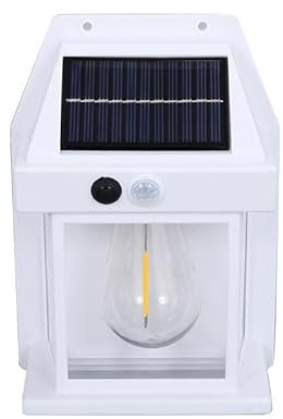 Genérico Lampara Solar Pared Exterior blanco con Sensor de Movimiento. Foco Solar. Aplique de pared. Lampara Vintage ideal para jardines, porches, patios, garajes. Impermeable IP65.