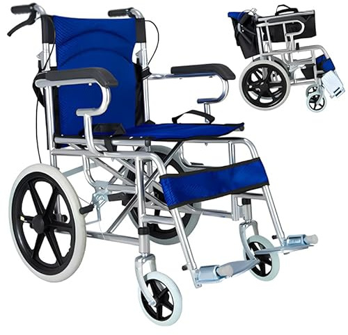 DYHQQ Leichter Faltrollstuhl Bequemer Tragbarer Faltrollstuhl Für Unterwegs Mit Bremsen, Ultraleichter Ergonomischer Rollstuhl Für Reisen Im Freien Zu Hause