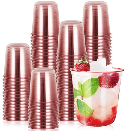 RMERVE 100 Pcs Disposable Stemless Glasses 12oz Plastic Cups Disposable Cold Party Drinking Cups Wine Glasses for Meeting Weddings Birthdays Cocktail Christmas Party Supplies (Pink)
