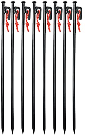 Robuste Zeltheringe, Zeltpflöcke, Campingzeltpflöcke, mit Haken und Loch, mit robuster Tragetasche, für Outdoor-Ausflüge, Wandern, Gartenarbeit, große, harte Böden, felsig, schwarz (schwarz, 8 S