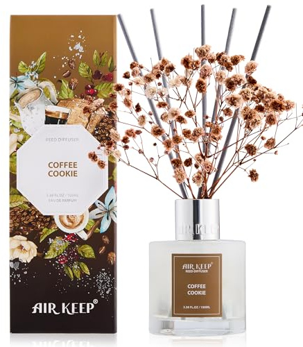 Airkeep Raumduft Coffee Cookie Duft, Reed Diffuser mit 8 Duftstäbchen, Lufterfrischer für Badezimmer, Wohnung, Heimdekoration, 100ml