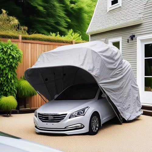 WTTTTW Abri de Voiture hydraulique Pliable auvent de carport en métal Robuste, abri de Voiture Mobile Semi-Automatique, abri de Garage en métal pour Tente de Voiture extérieure, Gris,19x8.8x8ft