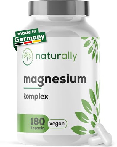 naturally Magnesium Komplex 400 mg – Magnesiumbisglycinat + 3 Formen | Für Muskeln & Nerven, weniger Müdigkeit, 4 Formen (Citrat, Malat, Bisglycinat, Oxid), 180 Kapseln, vegan
