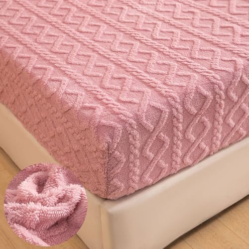 Highdi Spannbettlaken Warmes Winter Plüsch Spannbetttücher Milchfleece Spannbetttuch, Weiche Spannleintuch Bettlaken für Hohe Matratze Steghöhe 3-20cm (Rosa,120x200cm)