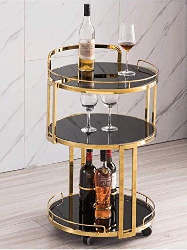 Rollbar Barwagen Servierwagen mit Weinschrank Teewagen auf Rollen für Küche und Hotel Champagner Schwarz Finish