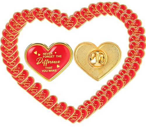Yinkin 24 Pcs Heart Pins Never Forget The Difference That You Make Button Pins Valentine's Day Motivational Enamel Pin Badges for Employee Nurse Teacher Volunteer Hats