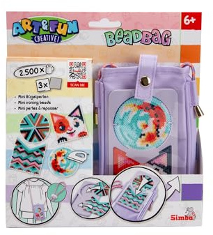 Simba Art und Fun Beadbag Mobile, 2500 Perlen, Steckplatte, Pinzette, 2X Bügelplatte, Bügelpapier, Tasche für Handy 9x16cm, Anleitung, ab 6 Jahre