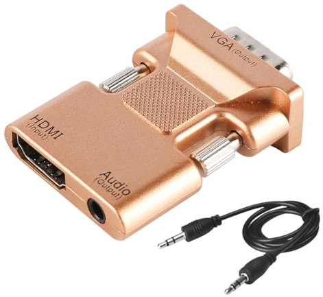Ieron Adaptador HDMI a VGA 1080P HDMI Hembra a VGA Macho Cable convertidor de Video con Cable de 3,5 mm para computadora, Escritorio, Monitor, HDTV, Dorado