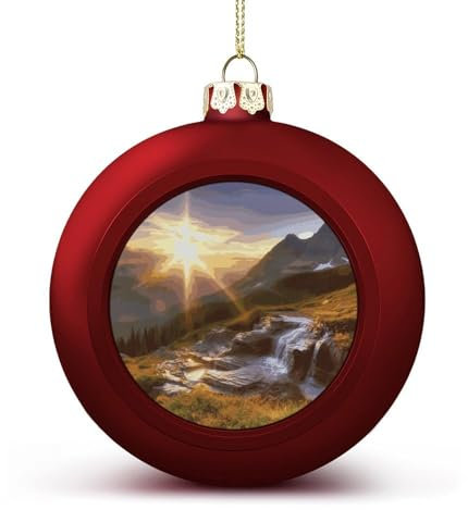 Weihnachtsbaumkugel-Ornamente, roter Berg, Sonnenaufgang, Landschaft, bedruckt, Weihnachtskugel, Weihnachtsbaum-Hängedekorationen für Urlaub, Hochzeit, Kamin, 2 Stück
