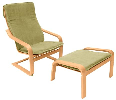 Armchair Replacement Cover for Poang & Pello Chairs | Durable Non-Woven Seat Pad Cover with Footrest | Rocking & Recliner Chair Cushion Slipcover (Green)