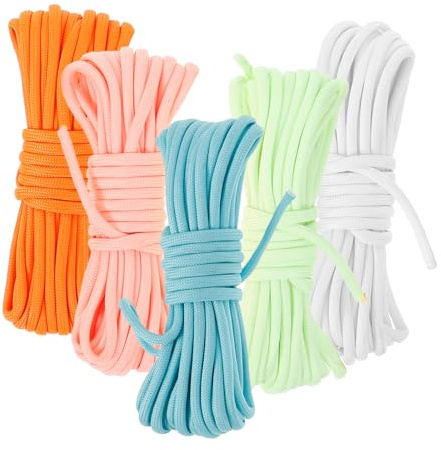TOGEVAL 5 Stück Leuchtendes Paracord aus Polyester 5m lang 4mm Breit Verschleißfestes Multifunktionsseil für Outdoor Camping und Zeltsicherung