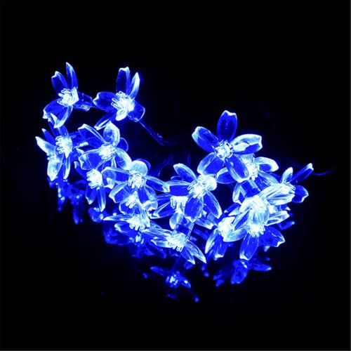 Mateju Guirnaldas Luces Exterior Solar, 8 Modos Cadena de Luce Exterior Interior Decoración Lámparas Solares de Jardín para Patio Terraza Balcones Fiesta Boda, Flor (Azul,5M/20LED)