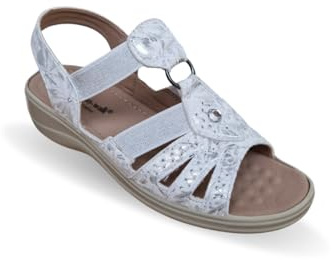 Ladies Wedge Sandals Wide Fuller E Fitting Buckle Slingback Open Toe Halterback Womens Faux Leather Elasticated T Bar Strappy (Silver Shine, UK Footwear Size System, Adult, Women, Numeric, Wide, 6)