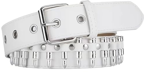 Porbbow Damen Ledergürtel für Jeans Hosen mit Metall Pin Schnalle, Kugelförmige Dekoration Punk Gürtel, Retro Vintage PU Leder Belt, Weiß