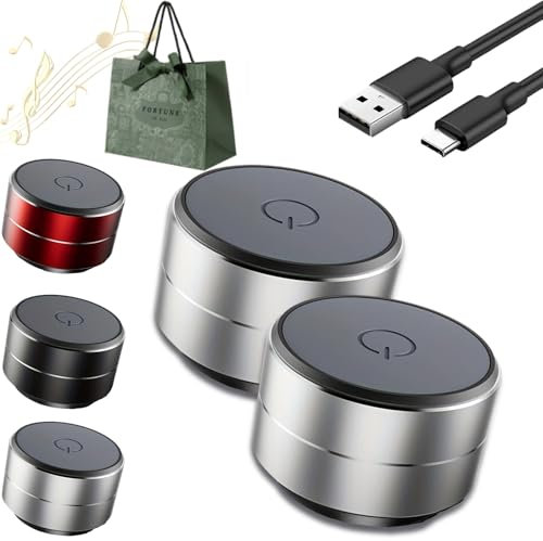 Buzzgo Echo Speaker, Mini Buzzgo Speaker Bone Conduction, Compact Speakers with Enhanced Bass, Pocket-Sized with USB-C Charging, Button Control, Unique Adhesive Design, For Smooth Surface (Silver-2pc)