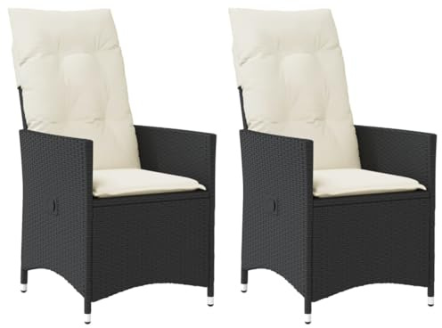 Xichuzi Gartensessel mit Kissen 2 STK. Verstellbar Schwarz Poly Rattan, Gartenstühle, Gartenmöbel, Balkonstuhl, Garten Stühle, Terrassenstühle, Balkonmöbel - 365645