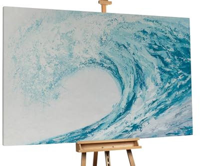 KunstLoft Ölgemälde 'Covering with a Wave' 180x120cm | Original Handgemalte Gemälde | Modern | Blau und Türkis | Leinwand-Bild Ölgemälde einteilig groß | Modernes Kunst Ölbild