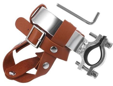 POPETPOP Retro Bicycle Water Bottle Cage Leather Cup Holder for Bike Handlebar Adjustable Cycling Beverage Rack Bike Supplies for Outdoor Rides