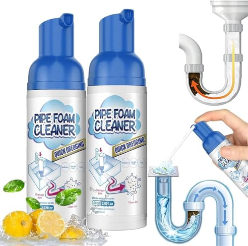 Detergente in schiuma per scarichi, potente schiuma per lavelli e scarichi, potente schiuma detergente per lavelli e vasche da bagno (2 pezzi)