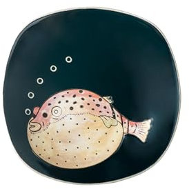 Piatto fondo occidentale creativo in ceramica dipinta a mano giapponese per uso domestico - piatto quadrato da 8 pollici, pesce palla grasso verde