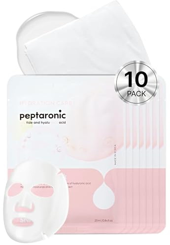Masque en tissu SNP Prep Peptaronic – Masque facial coréen avec 6 peptides, 5 types d'acides hyaluroniques et complexe marin pour une hydratation profonde et une fermeté de la peau, 10 masques.