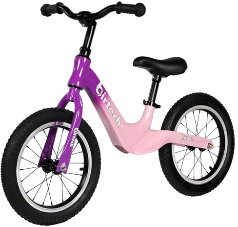 H.yeed 14 Inch Kids Balance Bike with Air Tires and Magnesium Alloy Frame, Lightweight No Pedal Training Bicycle for 3 4 5 6 Years Old Boys Girls (Purple&Pink)
