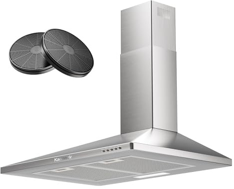 60CM Cooker Hood Wall Mount Chimney Hood, 650 m³/h Kitchen Extractor Hood | Button Control, Ducting & Recirculating Cooker Hood with 3 Speed, Two LED Lights