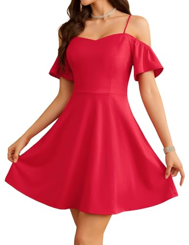 Meetjen Women's Homecoming Dresses Summer Off Shoulder Short Prom Dress for Juniors Fit and Flare Ball Gown Red 2XL