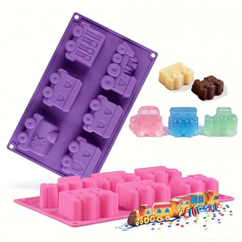 Molde de Silicona Alimentaria - 6 Cavidades Tren, Reutilizable para Tartas, Pan, Pasteles & Jabón DIY, Antiadherente para Helado, Caramelos. Seguro para Horno, Microondas, Congelador y Lavavajillas