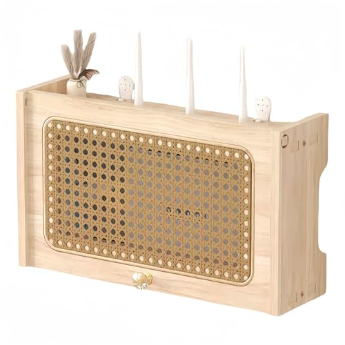 ZYGPH Power Rattan Router Storage Box,Wall Mounted Hide Router Decor,Floating Router Shelf,WiFi Box Hider,Modem Cable Router Cover for Office and Home