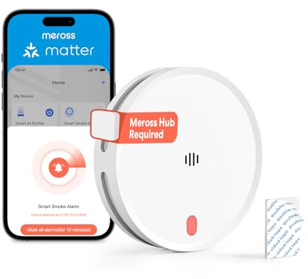 Meross Smart Smoke Alarm MA151 (Hub Required), 10-Year Lifespan WiFi Smoke Detector Works with App, HomeKit, Alexa, Google Home and Home Assistant, Dual-Photoelectric Fire Alarm with Low False Alarms