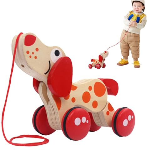 Spielzeug Zum Hinterherziehen Hund, Krokodil Aus Holz Nachziehtier, Spielzeug Ab 1 Jahr Zum Hinterherziehen, Lernspielzeug Inklusive Schnur, Babyspielzeug Fördert Koordination Und Motorik